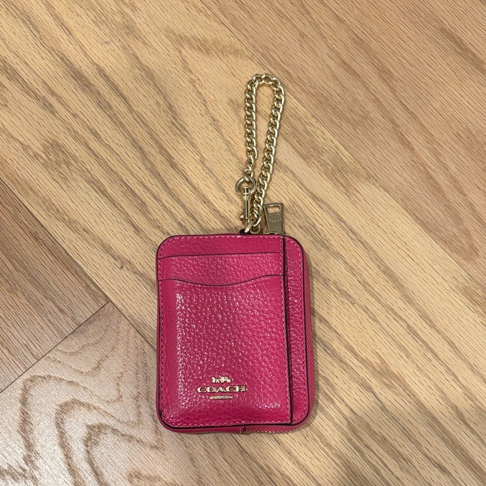 Coach Fuchsia Card Holder Wallet with Gold Chain